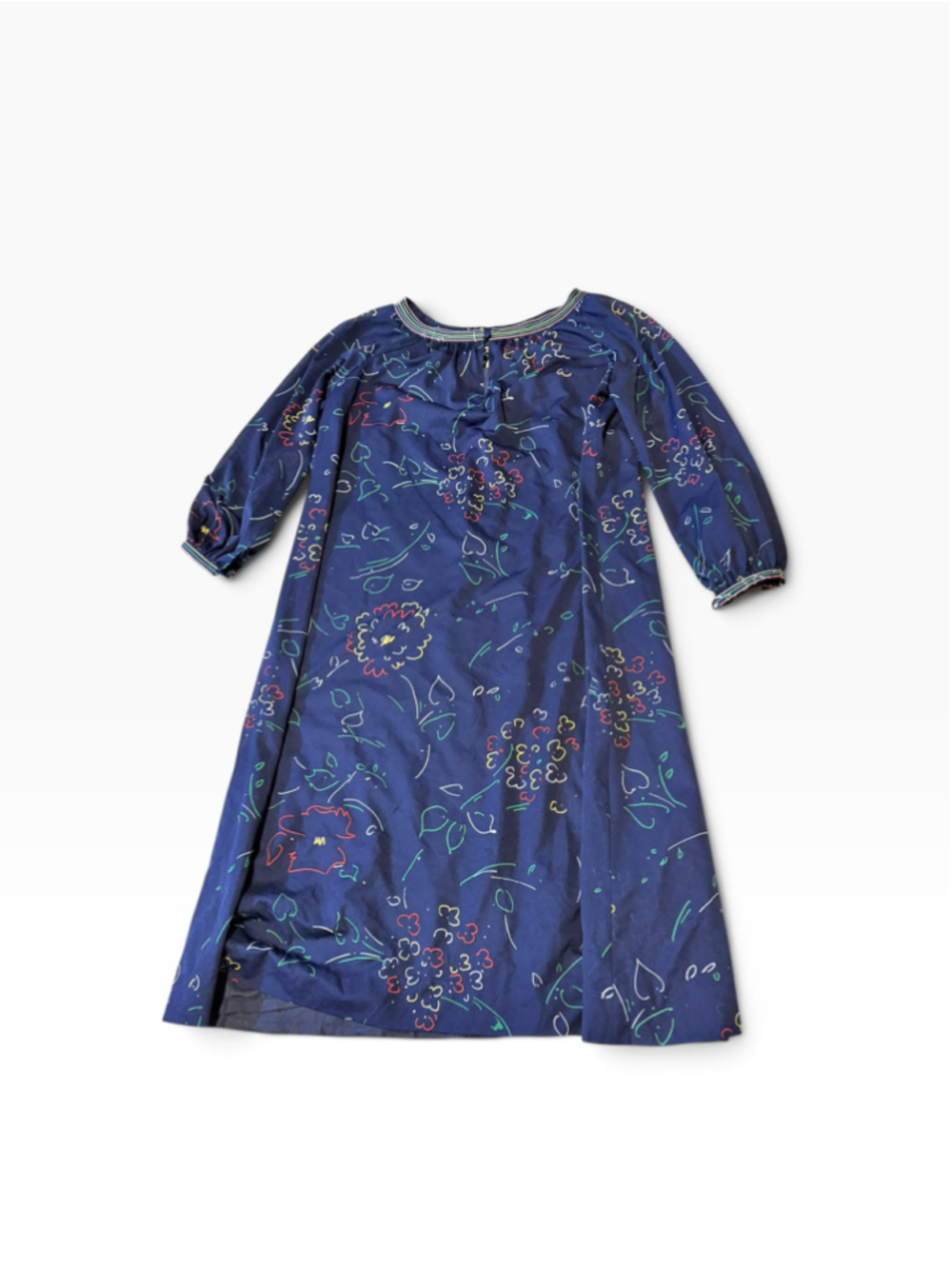 VintageWomen's ein Fink Modell Long Sleeve Floral Dress, Size 36 Blue/Multicolor